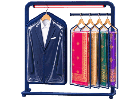 Dry cleaning rack with suit and sarees