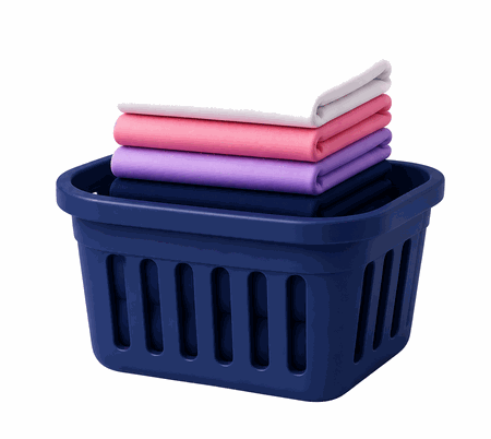 Navy laundry basket with folded clothes